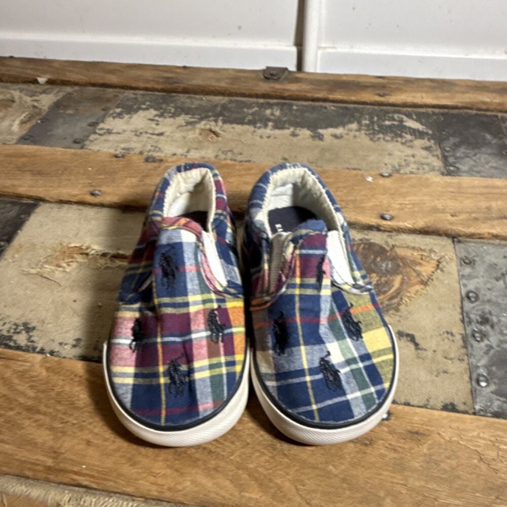 Polo Ralph Lauren Slip-On Plaid Multicolor Fabric Baby Shoes US 4